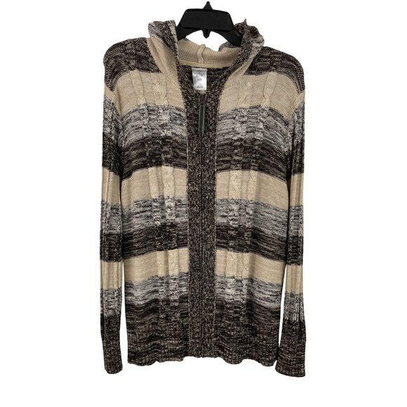 JMS Just My Size Hooded Cardigan Sweater 3X Cable Knit Full Zip Brown & Beige - Picture 1 of 8
